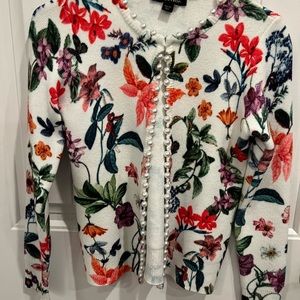 Boston Proper LS Floral Pearl Embellished Cardigan